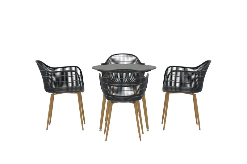 Anafi ruokailuryhmä 80 cm, 4 tuolia ulkokäyttöön - Musta - Puutarhakalusteet - Ulkoryhmä - Ruokailuryhmät ulos