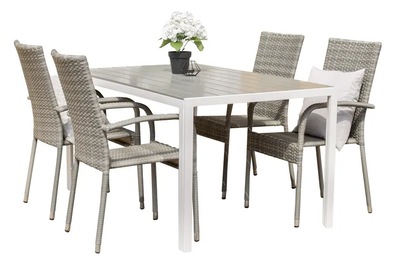 Break Ruokailuryhmä + 4 tuolia, Harmaa/Valkoinen