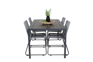 Break Ruokailuryhmä 150 cm + 4 Lindos Ruokatuolia - Musta - Puutarhakalusteet - Ulkoryhmä - Ruokailuryhmät ulos