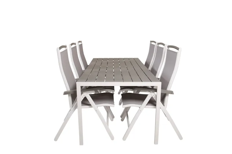 Break Ruokailuryhmä 205 cm + 6 Albany Positions-tuolia, Harmaa / Valkoinen