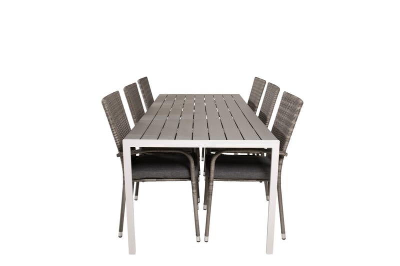 Break Ruokailuryhmä 205 cm + 6 Anna Käsinojatuolia, Harmaa / Valkoinen