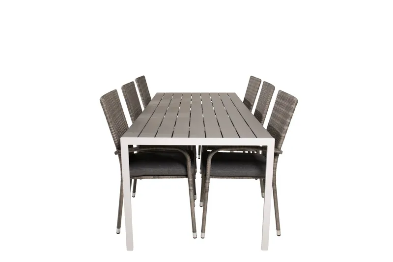 Break Ruokailuryhmä 205 cm + 6 Anna Käsinojatuolia, Harmaa / Valkoinen