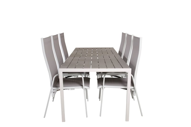 Break Ruokailuryhmä 205 cm + 6 Copacabana Recliner-tuolia, Harmaa / Valkoinen