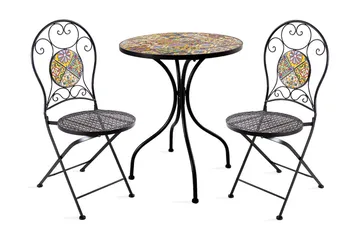 Balkongset Morocco Bord Och 2 Stolar Mosaik Black, Multicolor - Puutarhakalusteet - Ulkoryhmä - Cafe-ryhmä