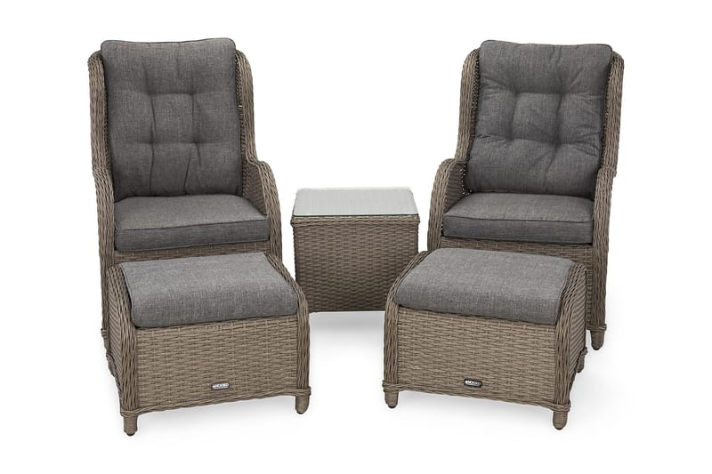 Caféryhmä Marcus + Nojatuolit jalkarahilla + pehmusteet - Harmaa - Puutarhakalusteet - Parveke - Parvekekalusteet - Parvekesetti