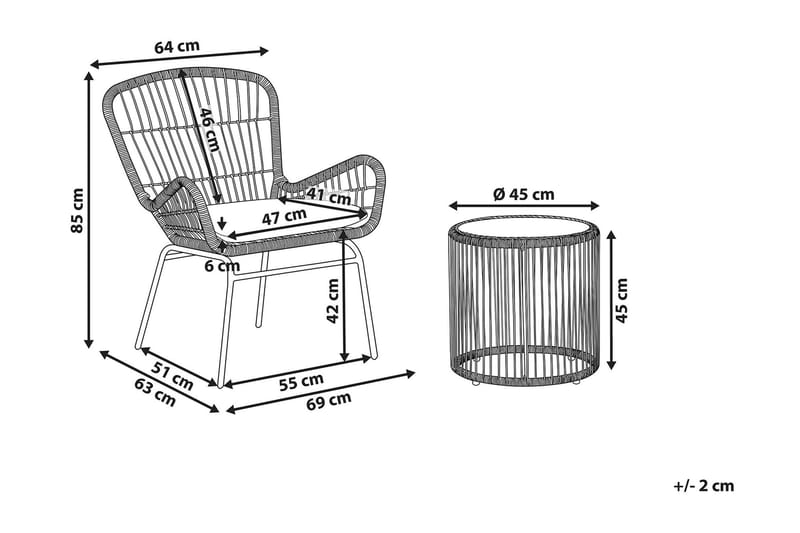 Kahvilaryhmä Svanninge Pyöreä 69 cm + 2 Tuolia - Ruskea/V.harmaa/Polyrottinki - Parvekesetti - Cafe-ryhmä