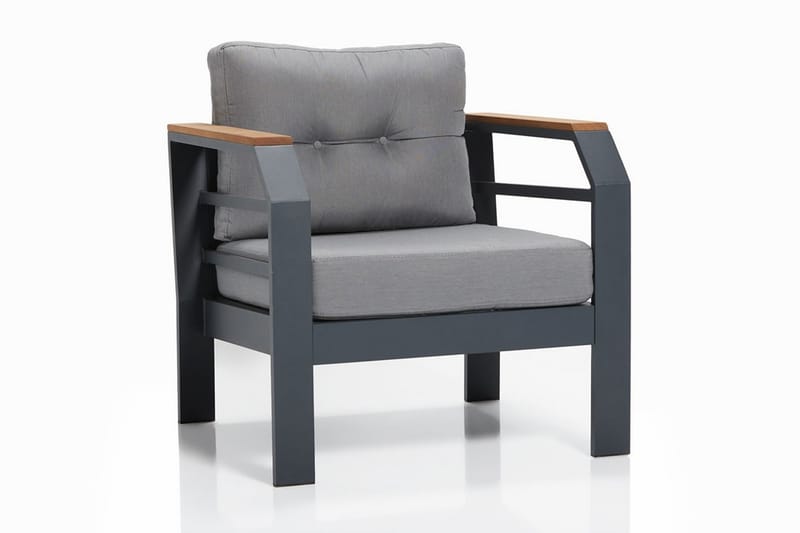 Kahvilasetti Lassento 137 cm + 2:n ist Sohva + 2 nojatuolia - Harmaa / Musta - Puutarhakalusteet - Ulkoryhmä - Cafe-ryhmä