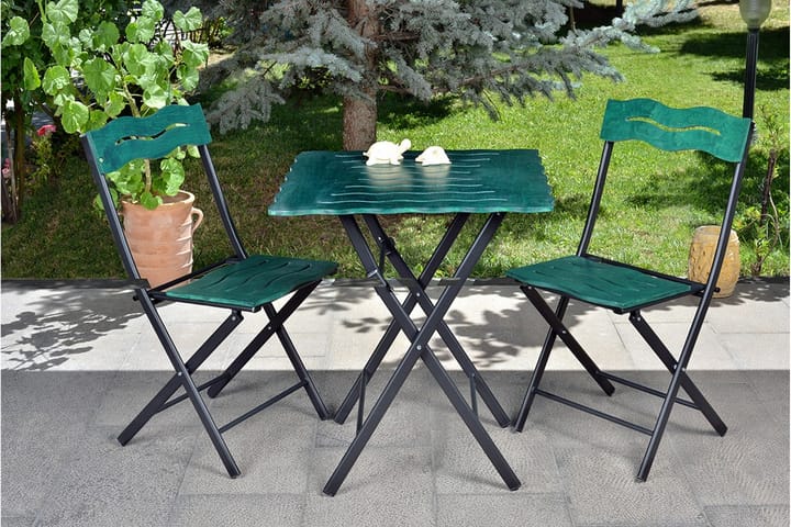 Kahvilasetti Riotorto 60 cm Aaltokuvio + 2 tuolia - Vihreä / Musta - Parvekesetti - Cafe-ryhmä