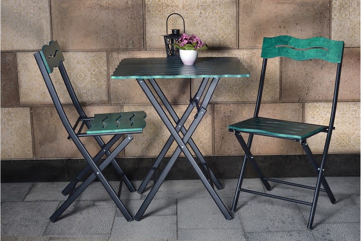 Kahvilasetti Riotorto 60 cm Aaltokuvio + 2 tuolia - Vihreä / Musta - Parvekesetti - Cafe-ryhmä
