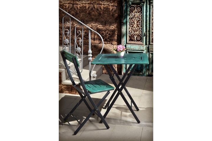 Kahvilasetti Riotorto 60 cm kukkakuvio + 2 tuolia - Vihreä / Musta - Parvekesetti - Cafe-ryhmä