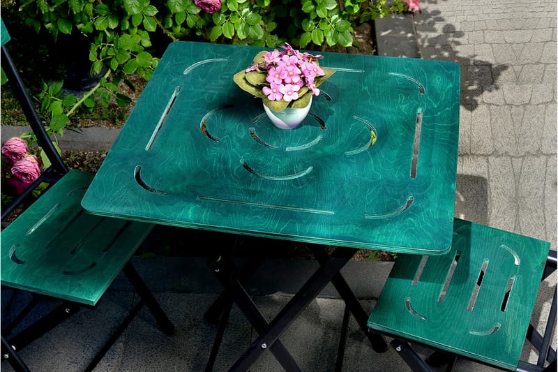 Kahvilasetti Riotorto 60 cm kukkakuvio + 2 tuolia - Vihreä / Musta - Puutarhakalusteet - Ulkoryhmä - Cafe-ryhmä