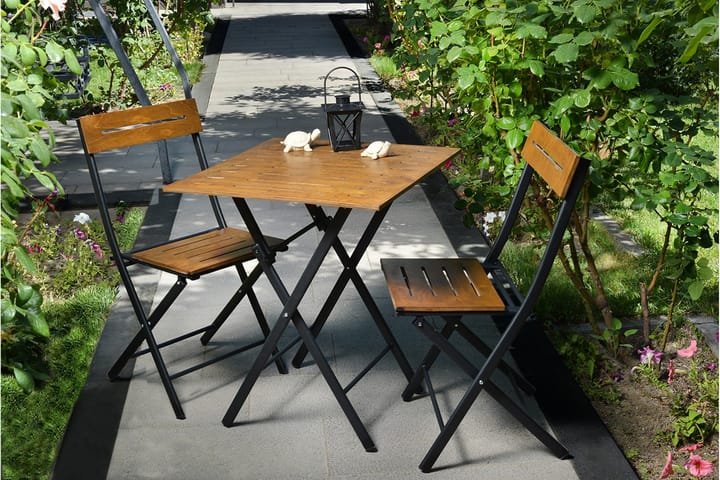 Kahvilasetti Riotorto 60 cm Viivakuvio + 2 tuolia - Luonnonväri/Musta - Cafe-ryhmä - Parvekesetti