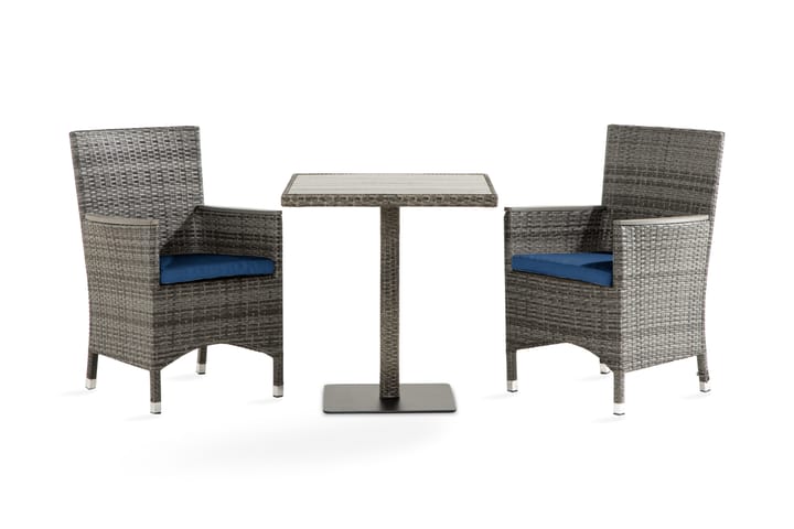 Parvekeryhmä Bahamas 70x70 cm 2 Thor Lyx tuolia Pehmusteet - Harmaa/Aintwood/Sininen - Parvekesetti - Cafe-ryhmä