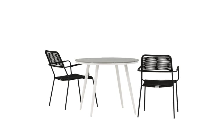 Parvekeryhmä Break Pyöreä 90 cm 2 Lindos tuolia - Valk/Harmaa/Alumiini - Parvekesetti - Cafe-ryhmä