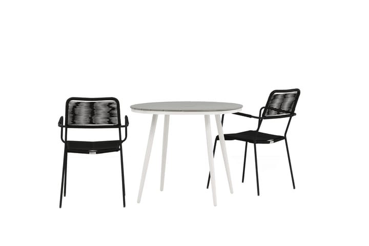 Parvekeryhmä Break Pyöreä 90 cm 2 Lindos tuolia - Valk/Harmaa/Alumiini - Parvekesetti - Cafe-ryhmä