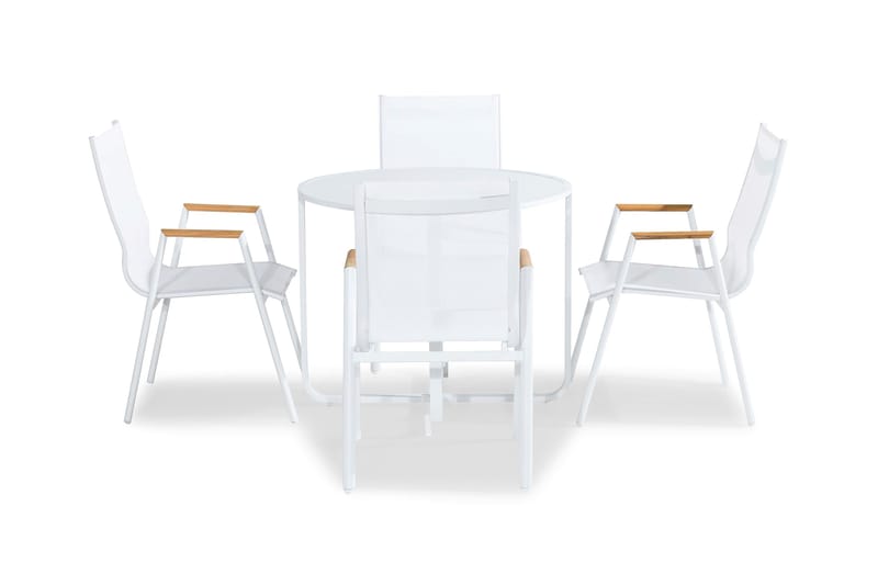 Parvekeryhmä Flippy 90 Pyöreä + 4 Las Vegas karmituolia, Valkoinen/Tiikki