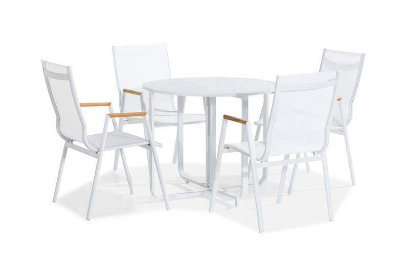 Parvekeryhmä Flippy 90 Pyöreä + 4 Las Vegas karmituolia - Valkoinen/Tiikki - Puutarhakalusteet - Parveke - Parvekekalusteet - Parvekesetti