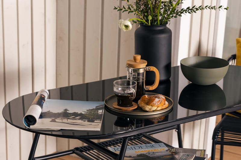 Parvekeryhmä Lamborg 120 cm Soikea 2 tuolia - Lasi/Musta - Puutarhakalusteet - Ulkoryhmä - Cafe-ryhmä