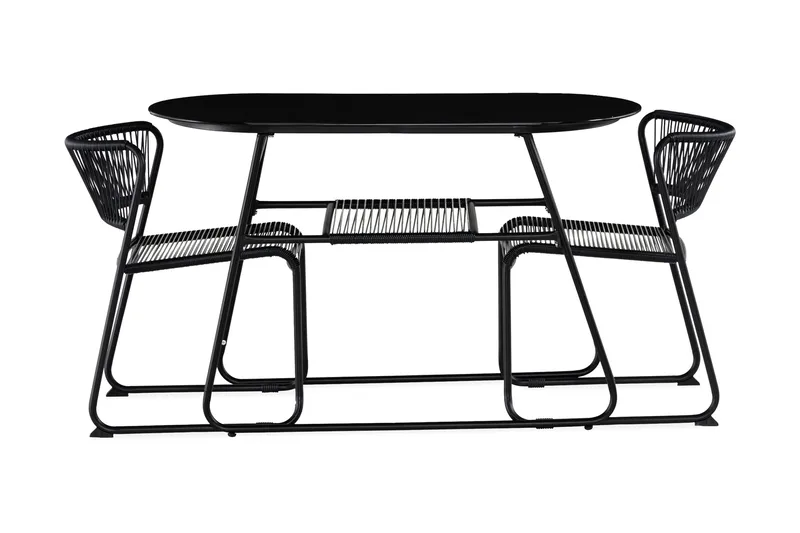 Parvekeryhmä Lamborg 120 cm Soikea 2 tuolia - Lasi/Musta - Puutarhakalusteet - Ulkoryhmä - Cafe-ryhmä