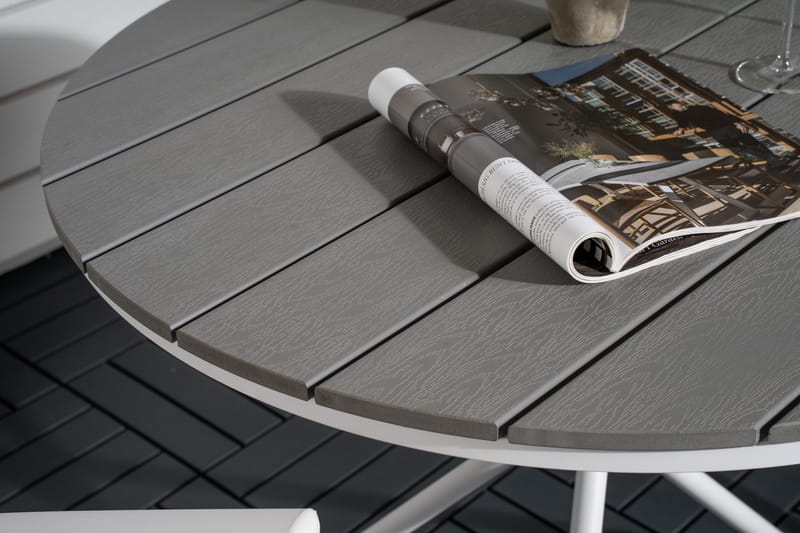 Parvekeryhmä Parma Pyöreä 90 cm 2 Break säätötuolia - Valkoinen/Harmaa - Puutarhakalusteet - Parveke - Parvekekalusteet - Parvekesetti