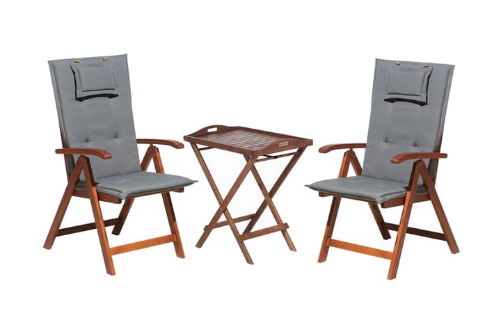 Parvekesetti Canneto 68 cm + 2 tuolia pehmusteilla - Puu / Luonnonväri / Harmaa - Parvekesetti - Cafe-ryhmä