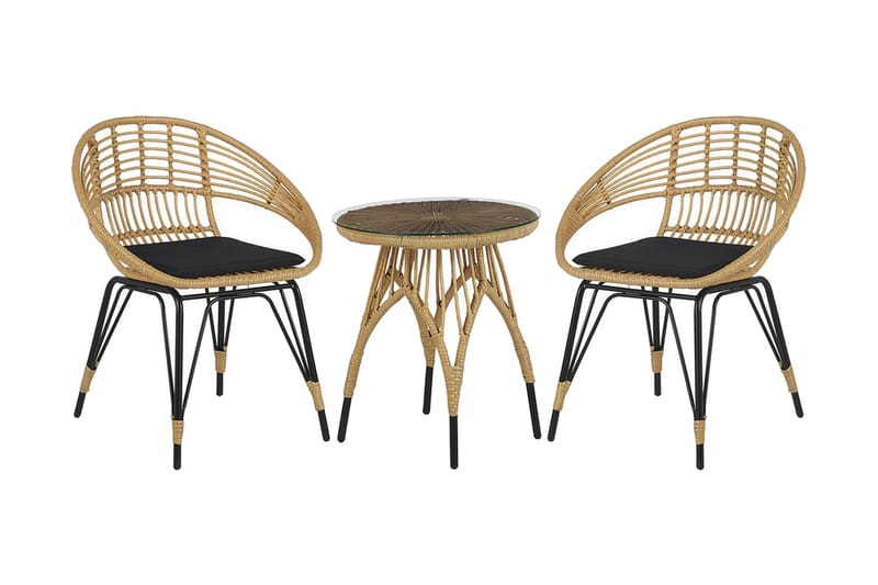 Parvekesetti pöydällä ja 2 tuolilla Rottinki PELLARO, Puu/Luonnonväri