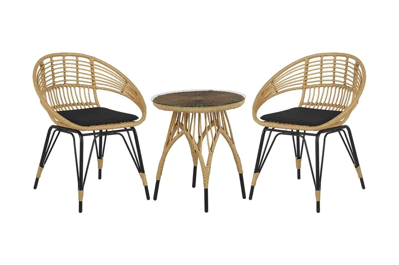 Parvekesetti pöydällä ja 2 tuolilla Rottinki PELLARO, Puu/Luonnonväri