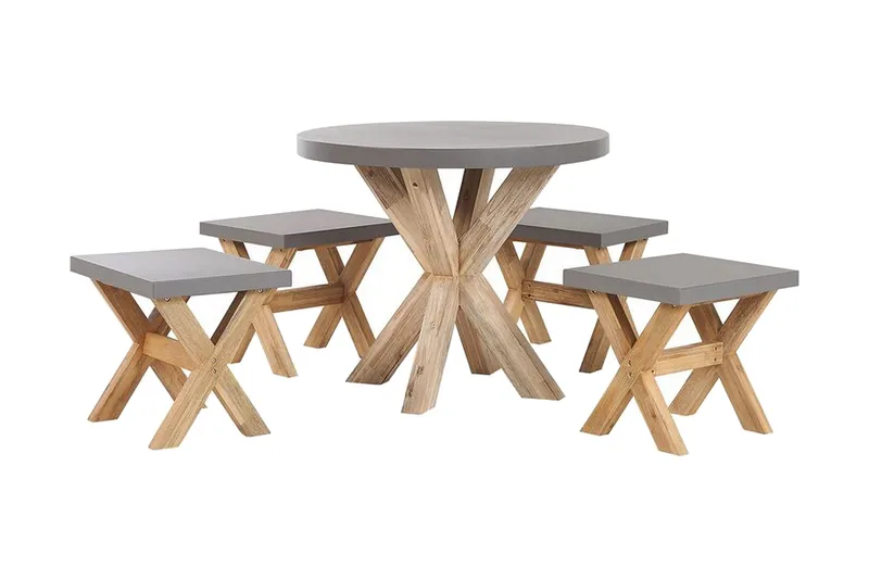 Puutarhasenkki Pöytä ja 4 jakkaraa¸ 90 cmOLBIA, Harmaa