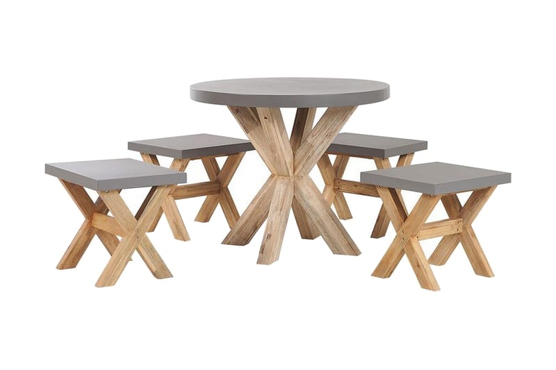 Puutarhasenkki Pöytä ja 4 jakkaraa¸ 90 cmOLBIA, Harmaa