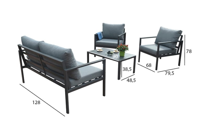 Puutarhasetti Adrio Tummanharmaa - Puutarhakalusteet - Ulkoryhmä - Cafe-ryhmä
