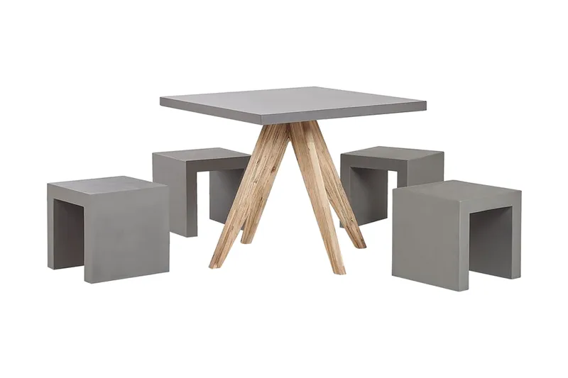 Puutarhasetti Olbia Pöytä ja 4 jakkaraa 90x90, Harmaa