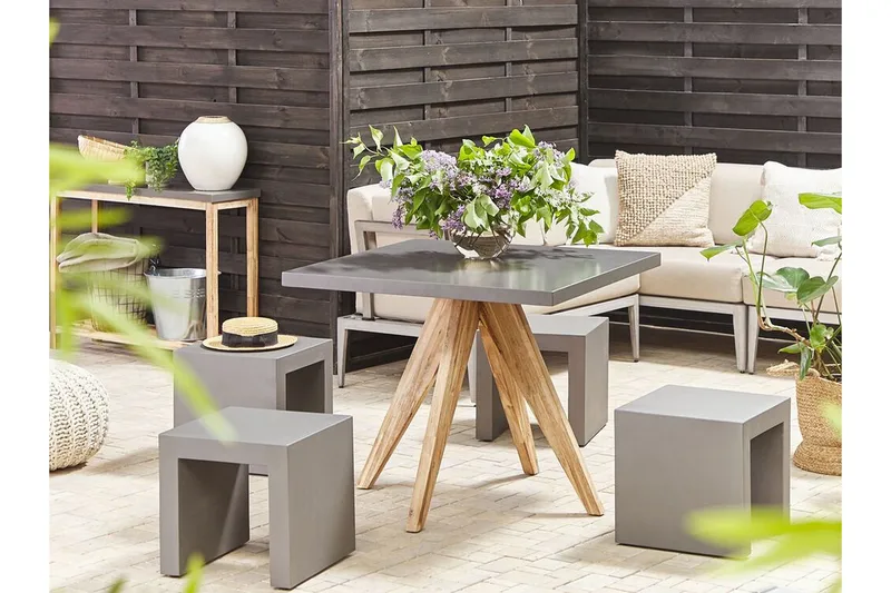 Puutarhasetti Olbia Pöytä ja 4 jakkaraa 90x90 - Harmaa - Puutarhakalusteet - Ulkoryhmä - Cafe-ryhmä