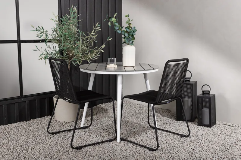 Ruokailuryhmä Break Pyöreä 90 cm 2 Lindos tuolia - Musta/Harmaa - Puutarhakalusteet - Parveke - Parvekekalusteet - Parvekesetti