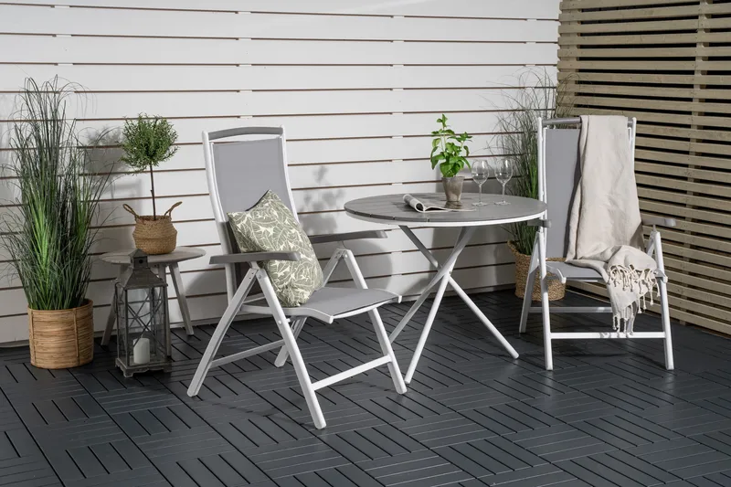 Ruokailuryhmä Parma Pyöreä 90 cm 2 Albany tuolia - Valkoinen/Harmaa - Puutarhakalusteet - Parveke - Parvekekalusteet - Parvekesetti