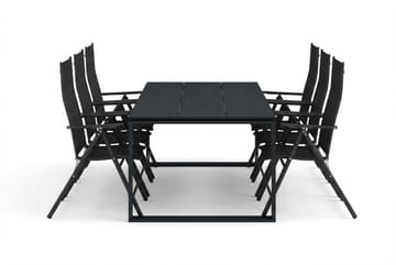 Devon ulkoruokailuryhmä 210x100 cm, 6 säätötuolia - Musta - Puutarhakalusteet - Ulkoryhmä - Ruokailuryhmät ulos