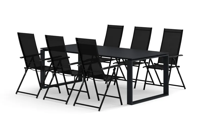 Devon ulkoruokailuryhmä 210x100 cm, 6 Sanna säätötuolia - Musta - Puutarhakalusteet - Ulkoryhmä - Ruokailuryhmät ulos