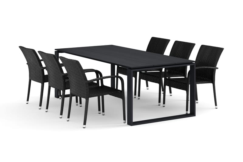Devon-ulkoruokailuryhmä 210x100 cm, 6 Thor Light -ulkotuolilla - Musta - Puutarhakalusteet - Ulkoryhmä - Ruokailuryhmät ulos