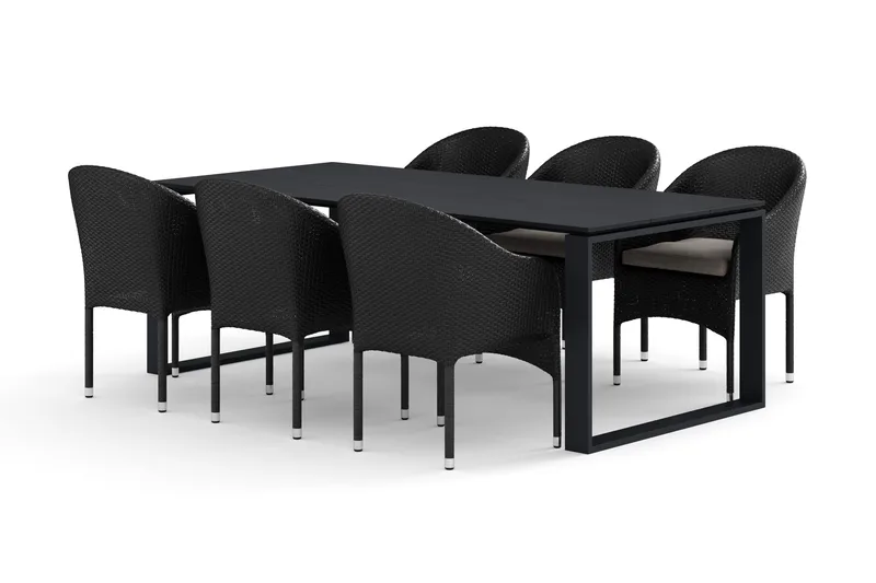 Devon ulkoruokailuryhmä 210x100 cm, 6 Thor nojatuolia - Musta - Puutarhakalusteet - Ulkoryhmä - Ruokailuryhmät ulos