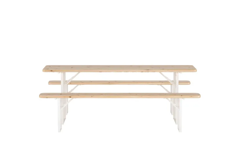 Guiness ruokailuryhmä 200 cm, 2 penkkiä ulkokäyttöön - Tiikin näköinen, beige runko - Puutarhakalusteet - Ulkoryhmä - Ruokailuryhmät ulos