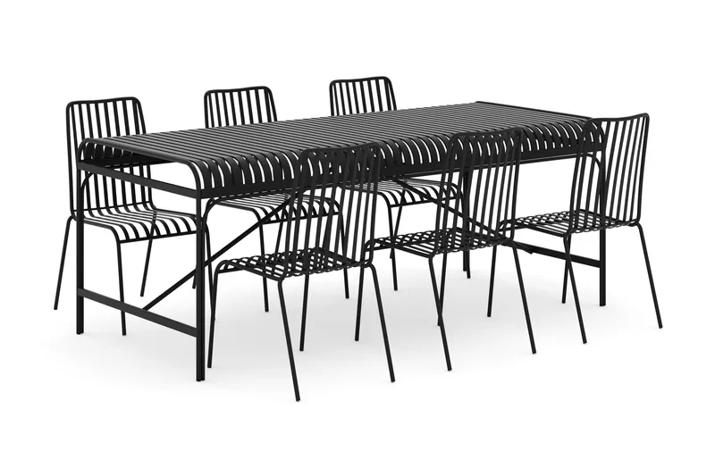 Jarva ulkoruokailuryhmä 200 cm, mukana 6 Jarva ruokatuolia - Musta - Puutarhakalusteet - Ulkoryhmä - Ruokailuryhmät ulos