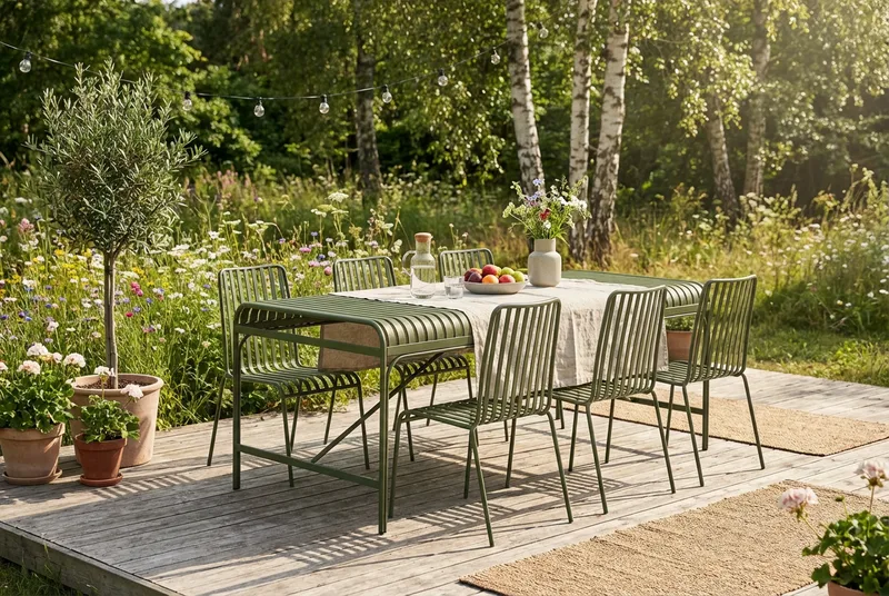 Jarva ulkoruokailuryhmä 200 cm, mukana 6 Jarva ruokatuolia - Vihreä - Puutarhakalusteet - Ulkoryhmä - Ruokailuryhmät ulos