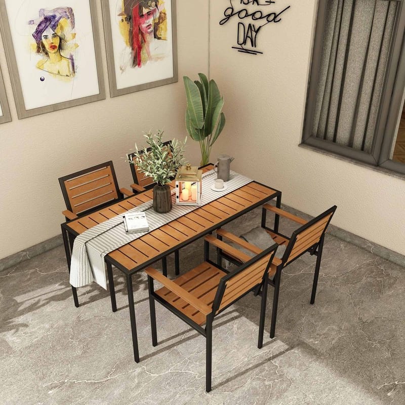 Klyren Ruokailuryhmä sisältää 4 Stolar Ulkokäyttöön - Ruskea - Puutarhakalusteet - Ulkoryhmä - Ruokailuryhmät ulos