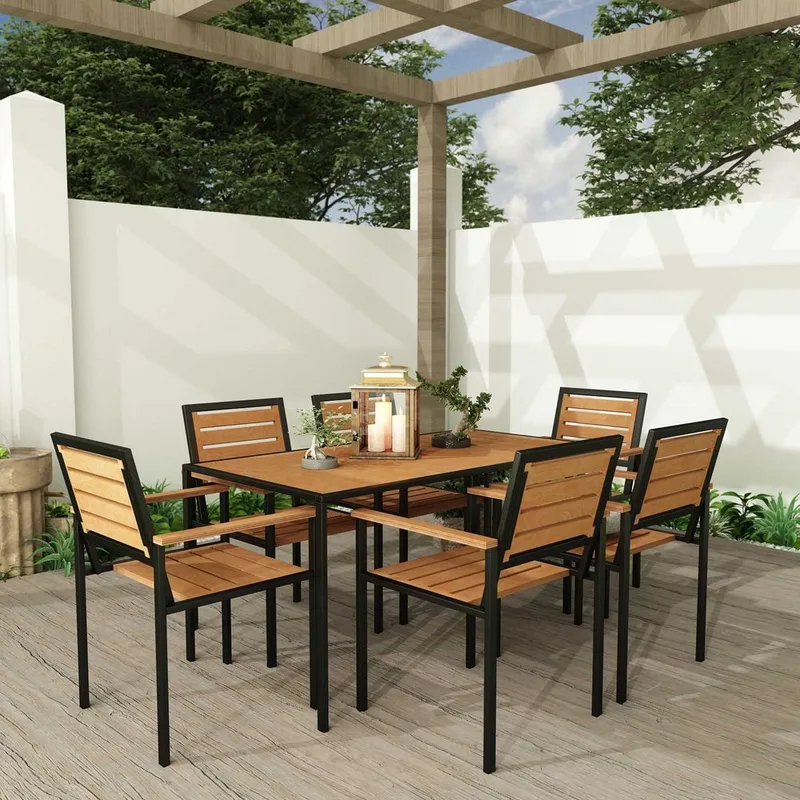 Klyren Ruokailuryhmä sisältää 6 Stolar Ulkokäyttöön - Luonnonväri - Puutarhakalusteet - Ulkoryhmä - Ruokailuryhmät ulos