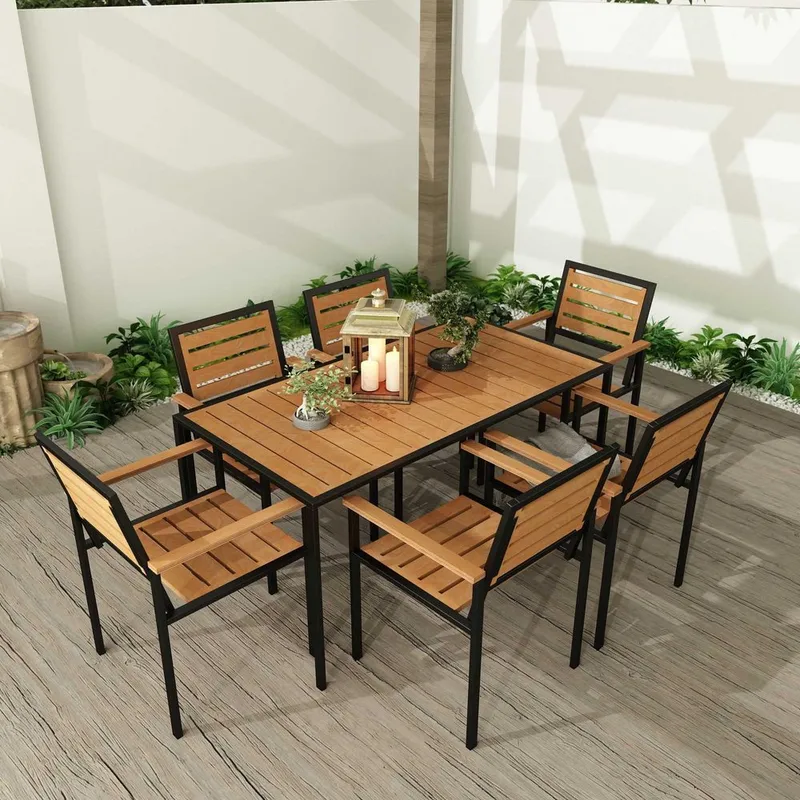 Klyren Ruokailuryhmä sisältää 6 Stolar Ulkokäyttöön - Luonnonväri - Puutarhakalusteet - Ulkoryhmä - Ruokailuryhmät ulos