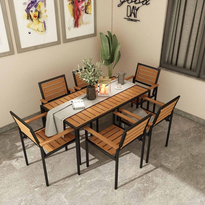 Klyren Ruokailuryhmä sisältää 6 Stolar Ulkokäyttöön - Luonnonväri - Puutarhakalusteet - Ulkoryhmä - Ruokailuryhmät ulos