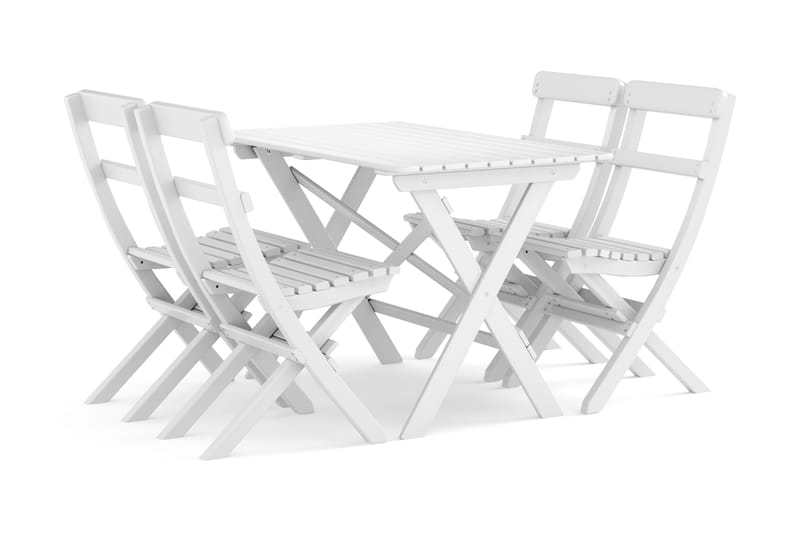 Landet Ulkona käytettävä ruokailuryhmä 118x70x74 cm, 4 kokoontaitettavaa tuolia, Valkoinen