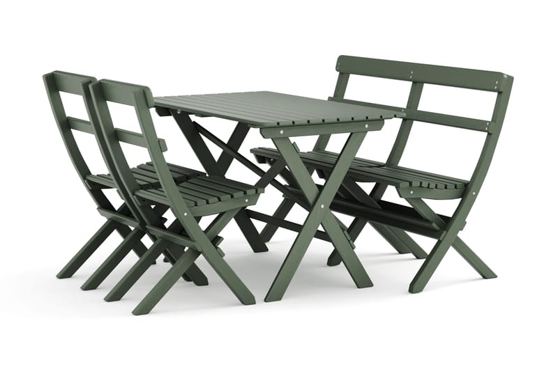 Landet Ulkona käytettävä ruokailuryhmä 118x70x74 cm, sohva ja 2 kokoontaitettavaa tuolia, Vihreä