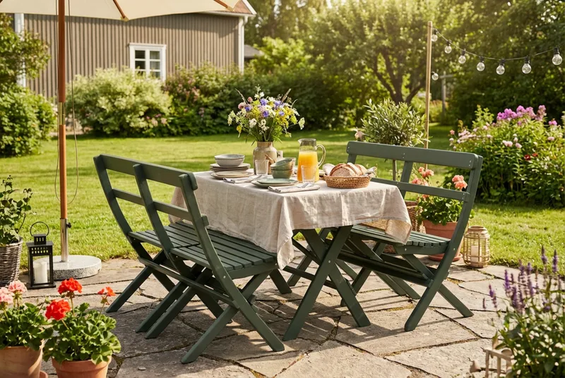 Landet ulkoruokailuryhmä 118x70x74 cm, 2 sohvaa - Vihreä - Puutarhakalusteet - Ulkoryhmä - Ruokailuryhmät ulos