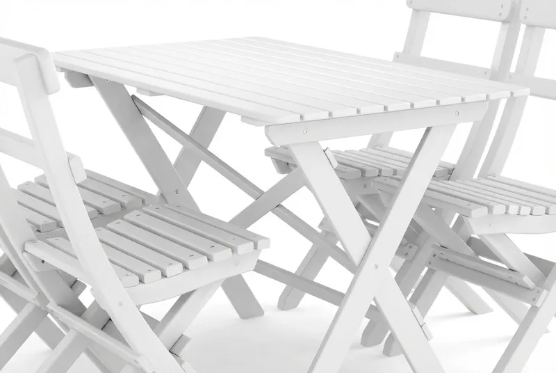 Landet ulkoruokailuryhmä 118x70x74 cm, 4 kokoontaitettavaa tuolia - Valkoinen - Puutarhakalusteet - Ulkoryhmä - Ruokailuryhmät ulos