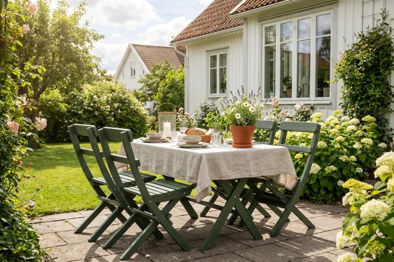 Landet ulkoruokailuryhmä 118x70x74 cm, 4 kokoontaitettavaa tuolia - Vihreä - Puutarhakalusteet - Ulkoryhmä - Ruokailuryhmät ulos